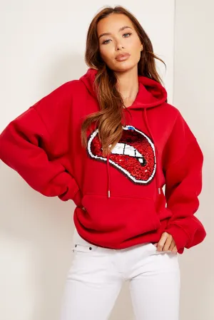 Red Sequin Lips Hoodie