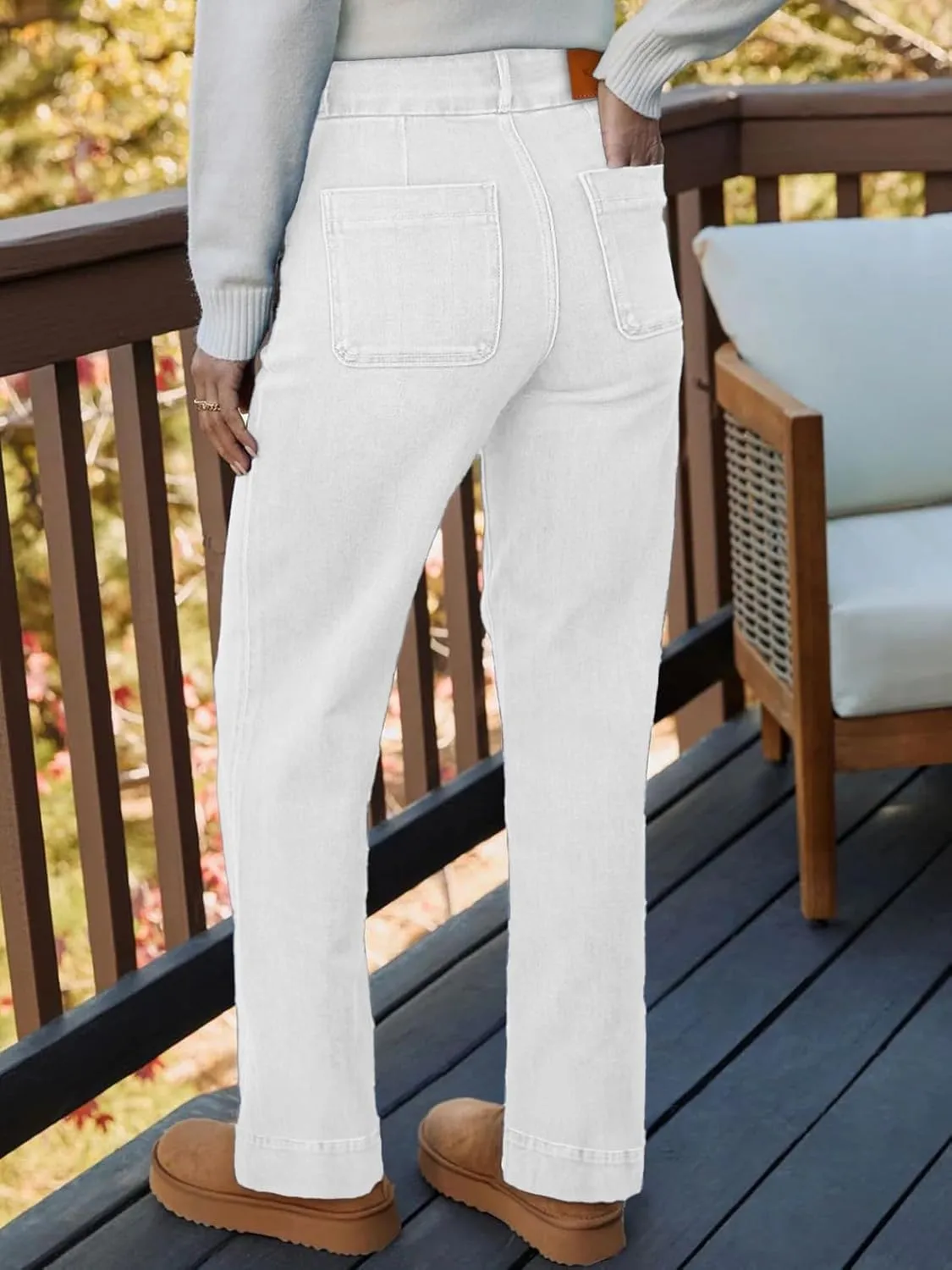 Sidefeel Women's High Waisted Straight Leg Jeans Stretchy Tummy Control Wide Leg Denim Pants with Pockets