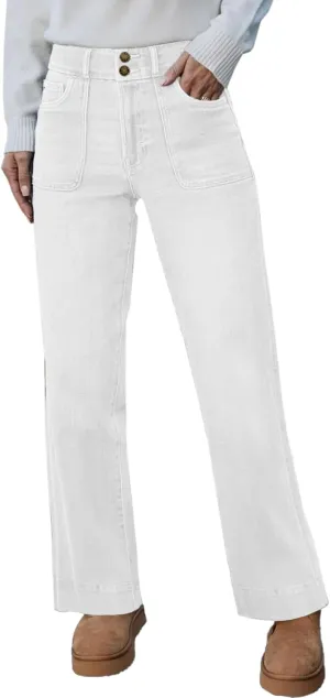 Sidefeel Women's High Waisted Straight Leg Jeans Stretchy Tummy Control Wide Leg Denim Pants with Pockets