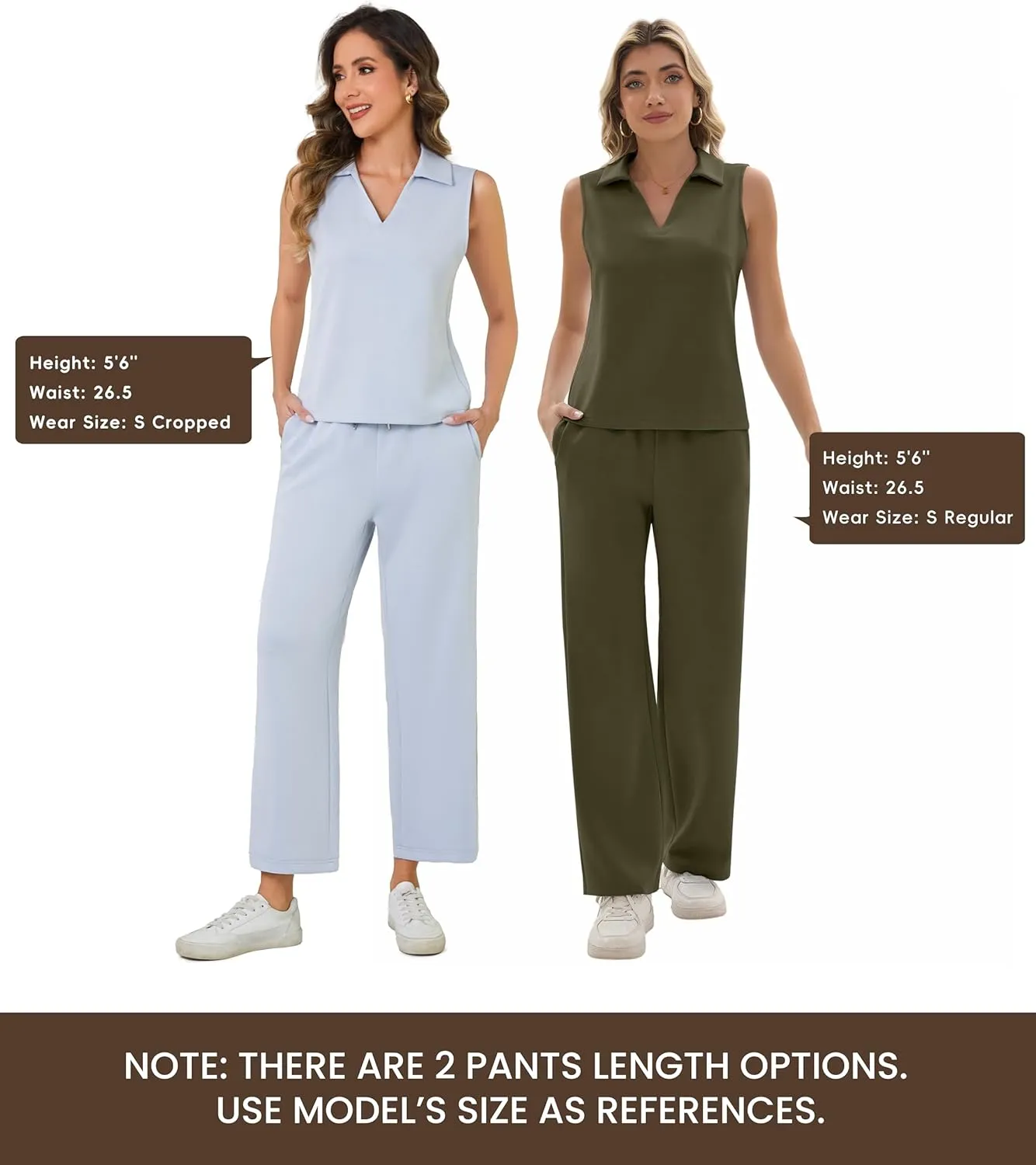 Sixstar Women 2 Piece Outfits Lounge Sets Casual Sleeveless Summer V-Neck Dressy Collared Tracksuit Lounge