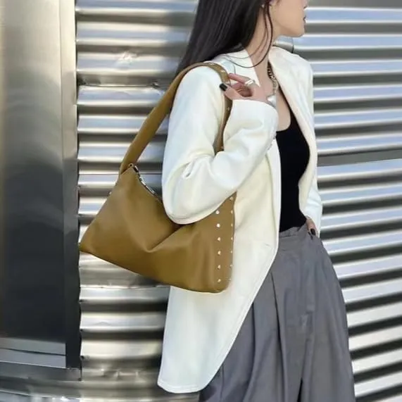 Studded Purse Vegan Leather Bag Hobo Bag Work Tote Bag Designer Bag Streetwear 2000s Purse Aesthetics