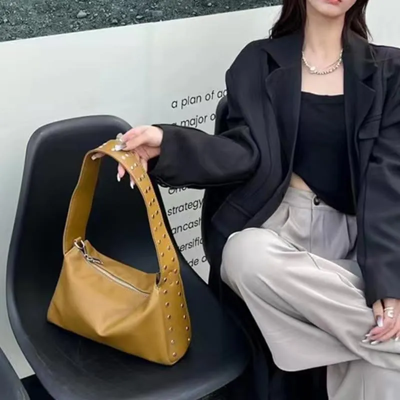 Studded Purse Vegan Leather Bag Hobo Bag Work Tote Bag Designer Bag Streetwear 2000s Purse Aesthetics
