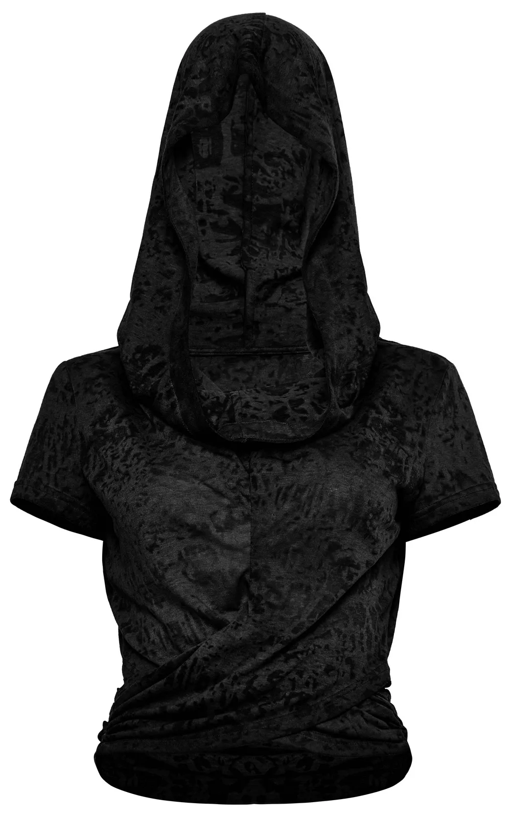 Swing Collar Hooded Short Sleeves Top with Criss-Cross Hem