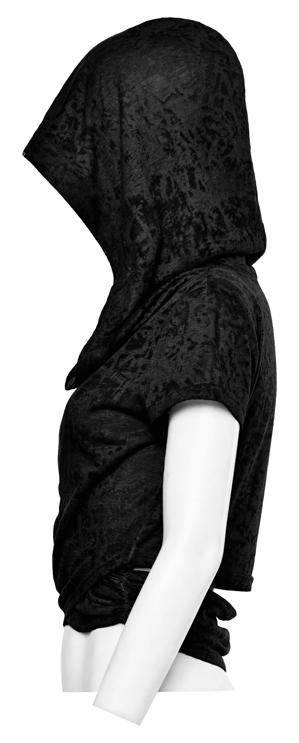 Swing Collar Hooded Short Sleeves Top with Criss-Cross Hem