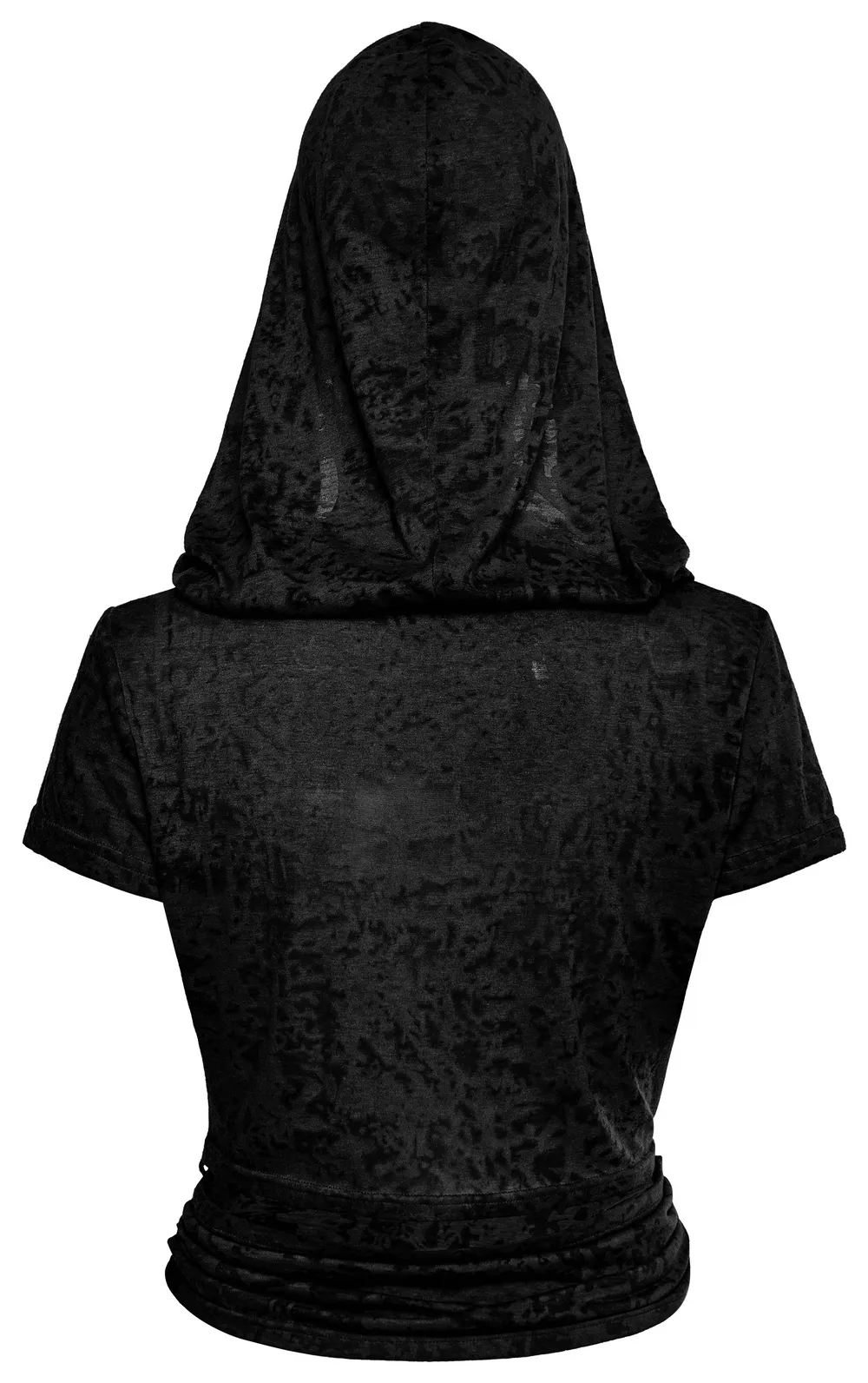 Swing Collar Hooded Short Sleeves Top with Criss-Cross Hem