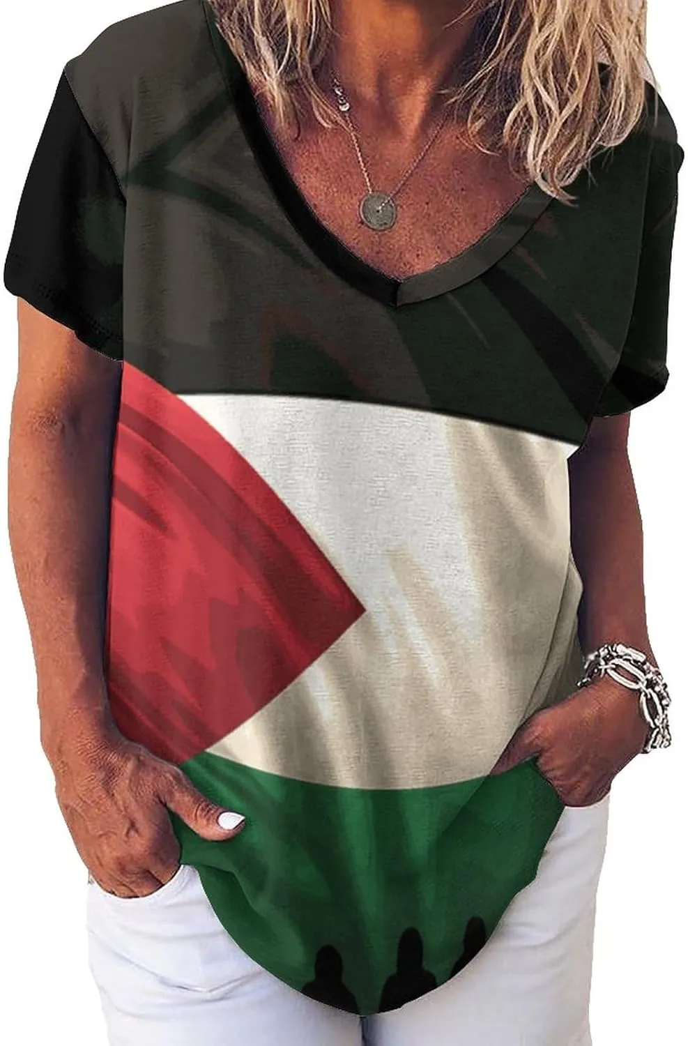 TAIZIYEAH Palestine Flag Long Sleeved Shirt Dress Womens Summer Cute Short Sleeve