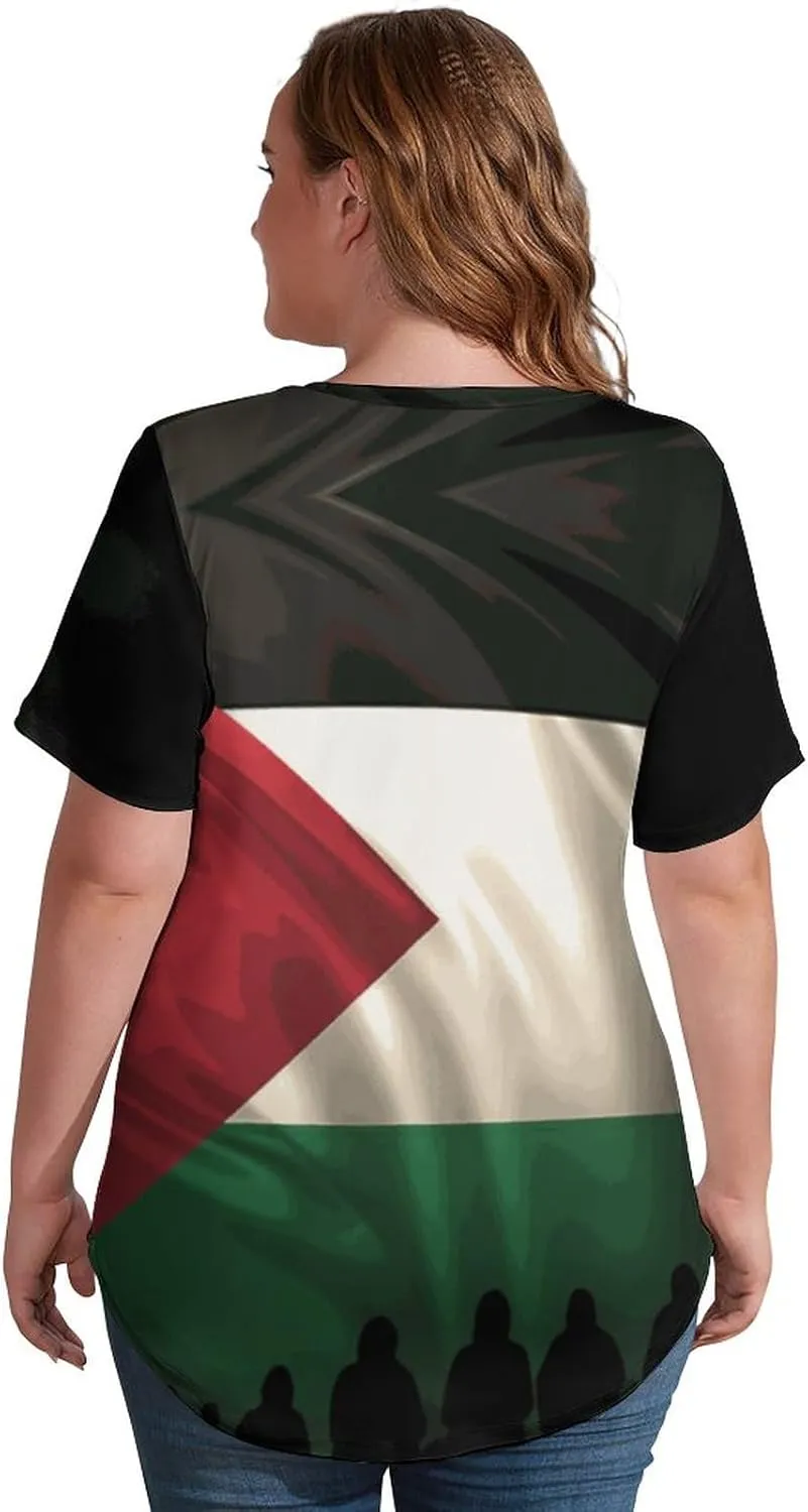 TAIZIYEAH Palestine Flag Long Sleeved Shirt Dress Womens Summer Cute Short Sleeve