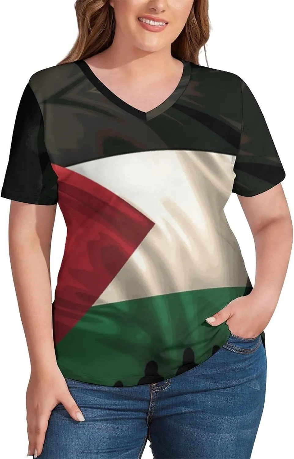 TAIZIYEAH Palestine Flag Long Sleeved Shirt Dress Womens Summer Cute Short Sleeve