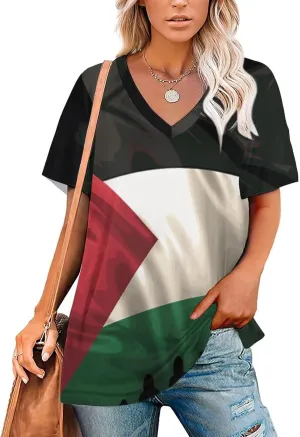 TAIZIYEAH Palestine Flag Long Sleeved Shirt Dress Womens Summer Cute Short Sleeve