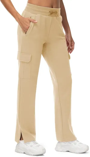 TBMPOY Women's Cargo Sweatpants Straight Leg High Waisted Wide Leg Athletic Pants Zipper Pockets Bottom Trendy
