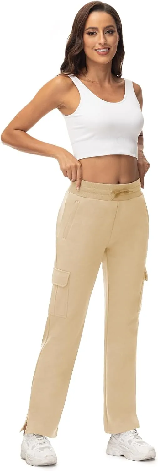 TBMPOY Women's Cargo Sweatpants Straight Leg High Waisted Wide Leg Athletic Pants Zipper Pockets Bottom Trendy