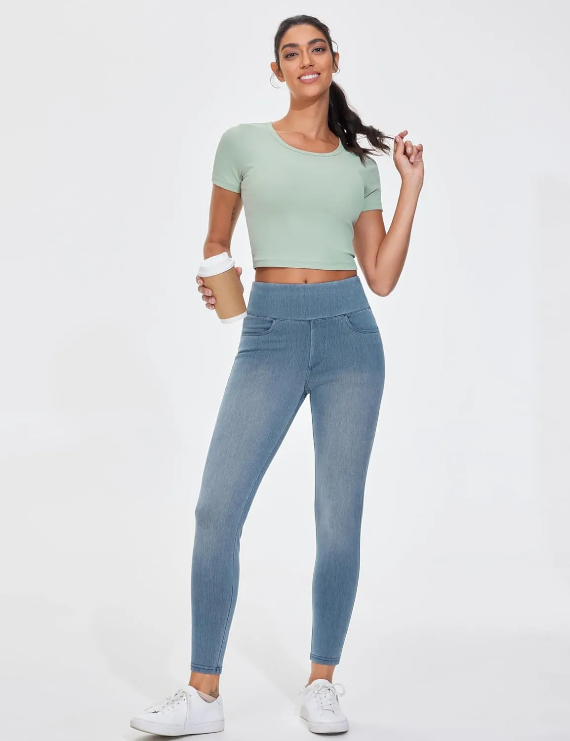 THE GYM PEOPLE Women's High Waisted Jeggings Pants Stretchy Tummy Control Skinny Jean Leggings with Pockets