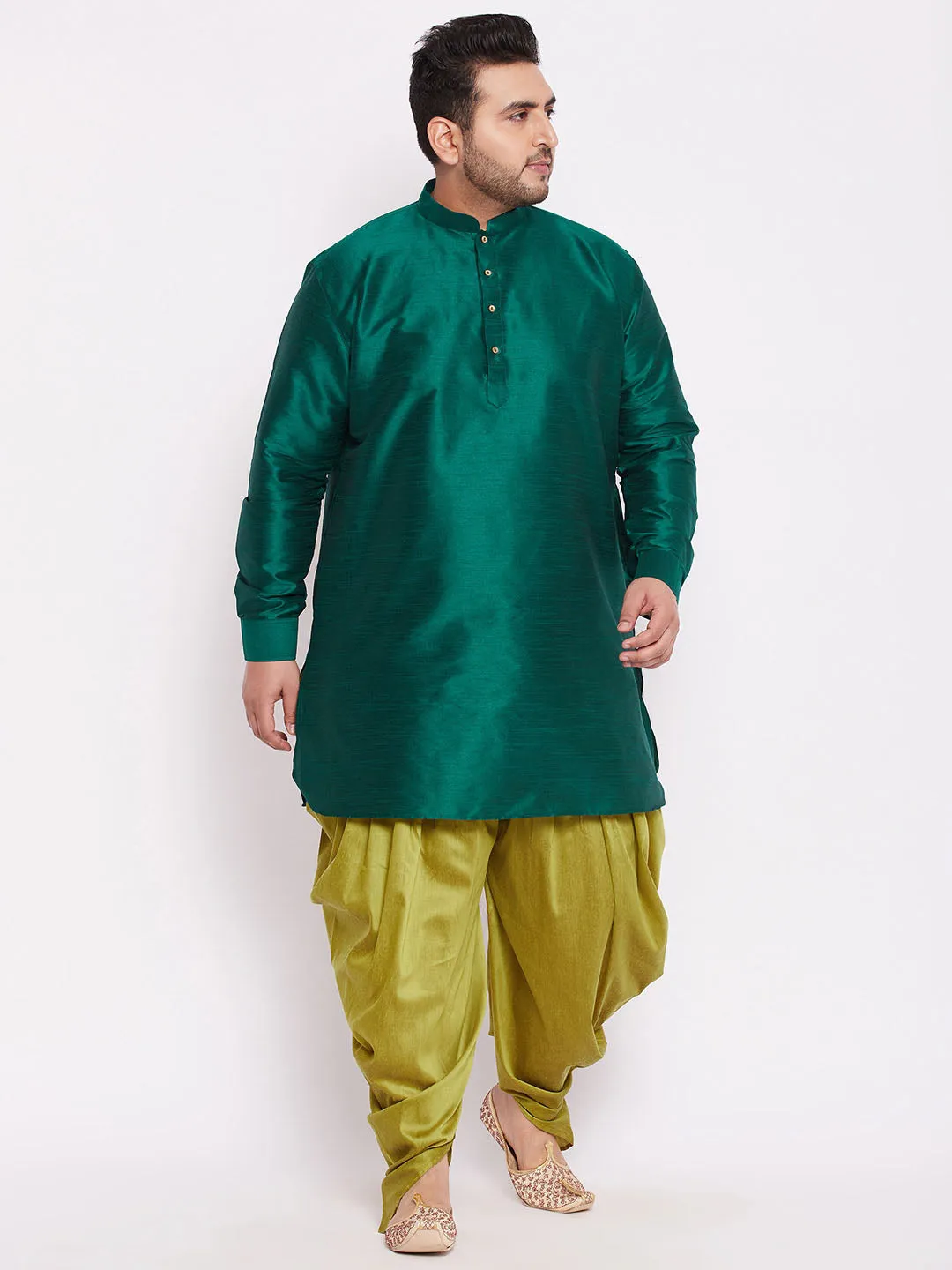 Vastramay Green Silk Blend Kurta Dhoti Set