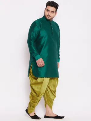Vastramay Green Silk Blend Kurta Dhoti Set