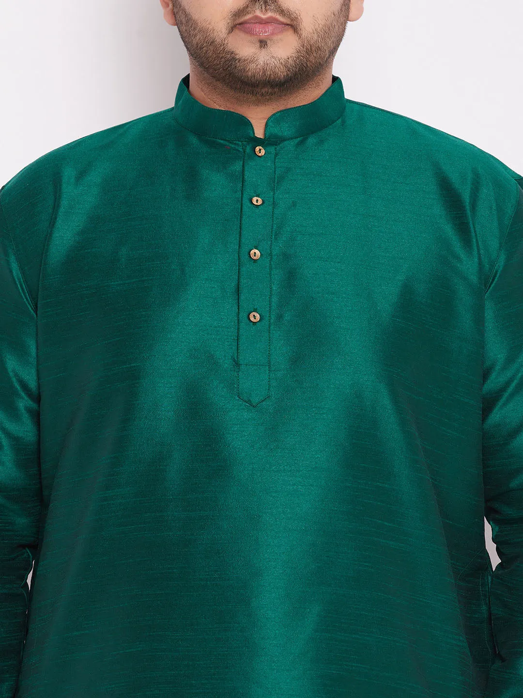 Vastramay Green Silk Blend Kurta Dhoti Set