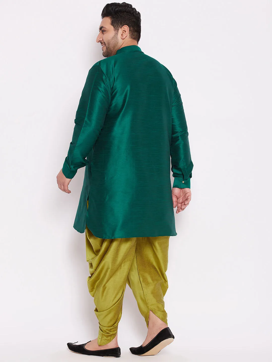Vastramay Green Silk Blend Kurta Dhoti Set