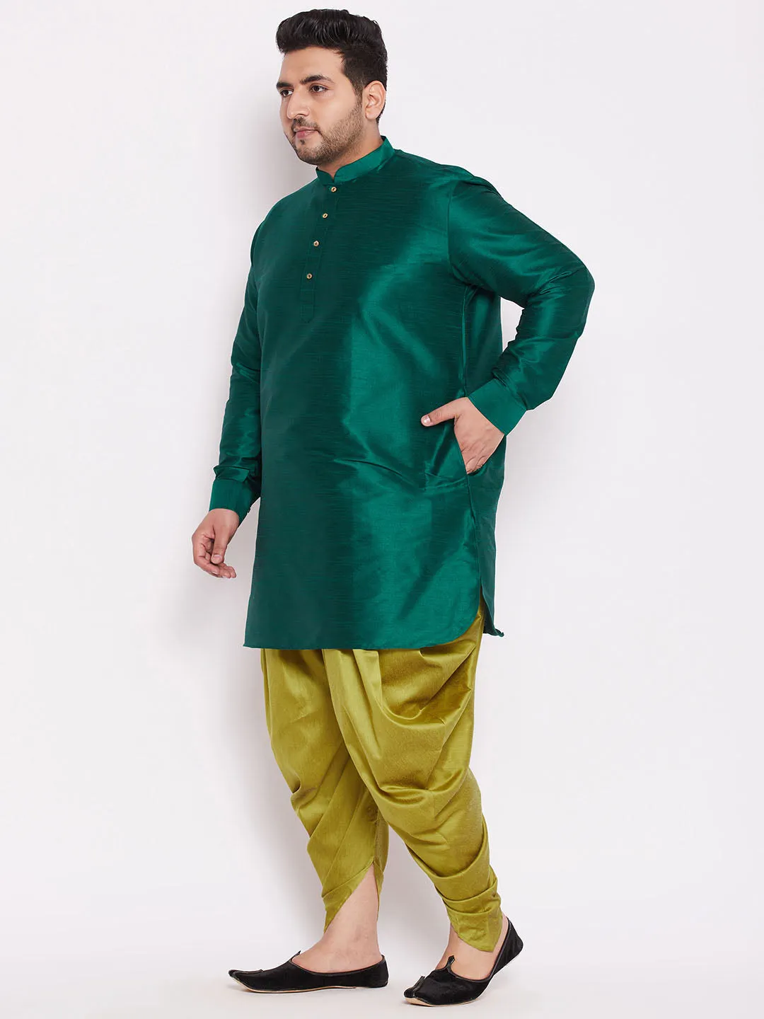 Vastramay Green Silk Blend Kurta Dhoti Set