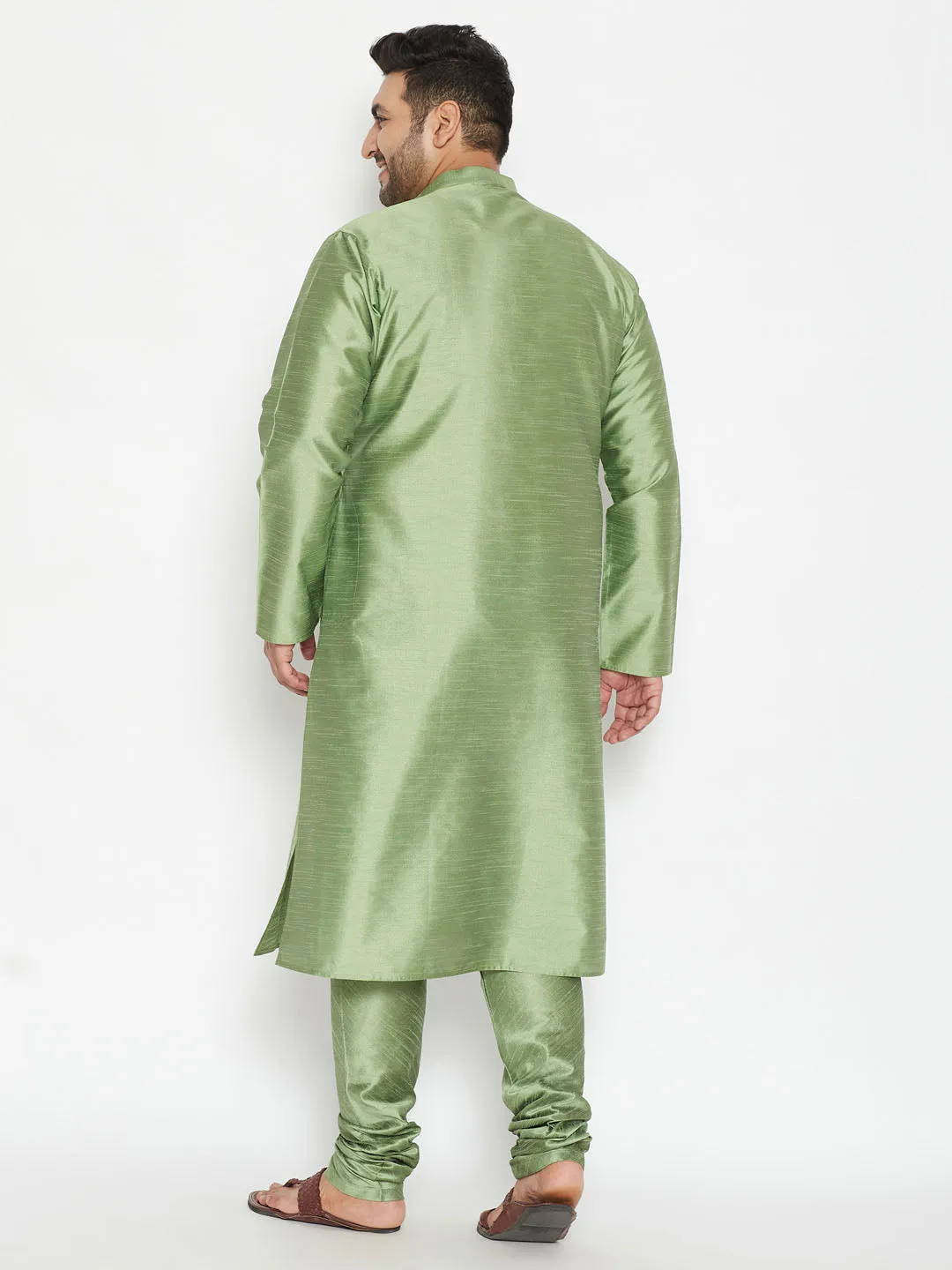 Vastramay Men's Mint Green Silk Kurta Set