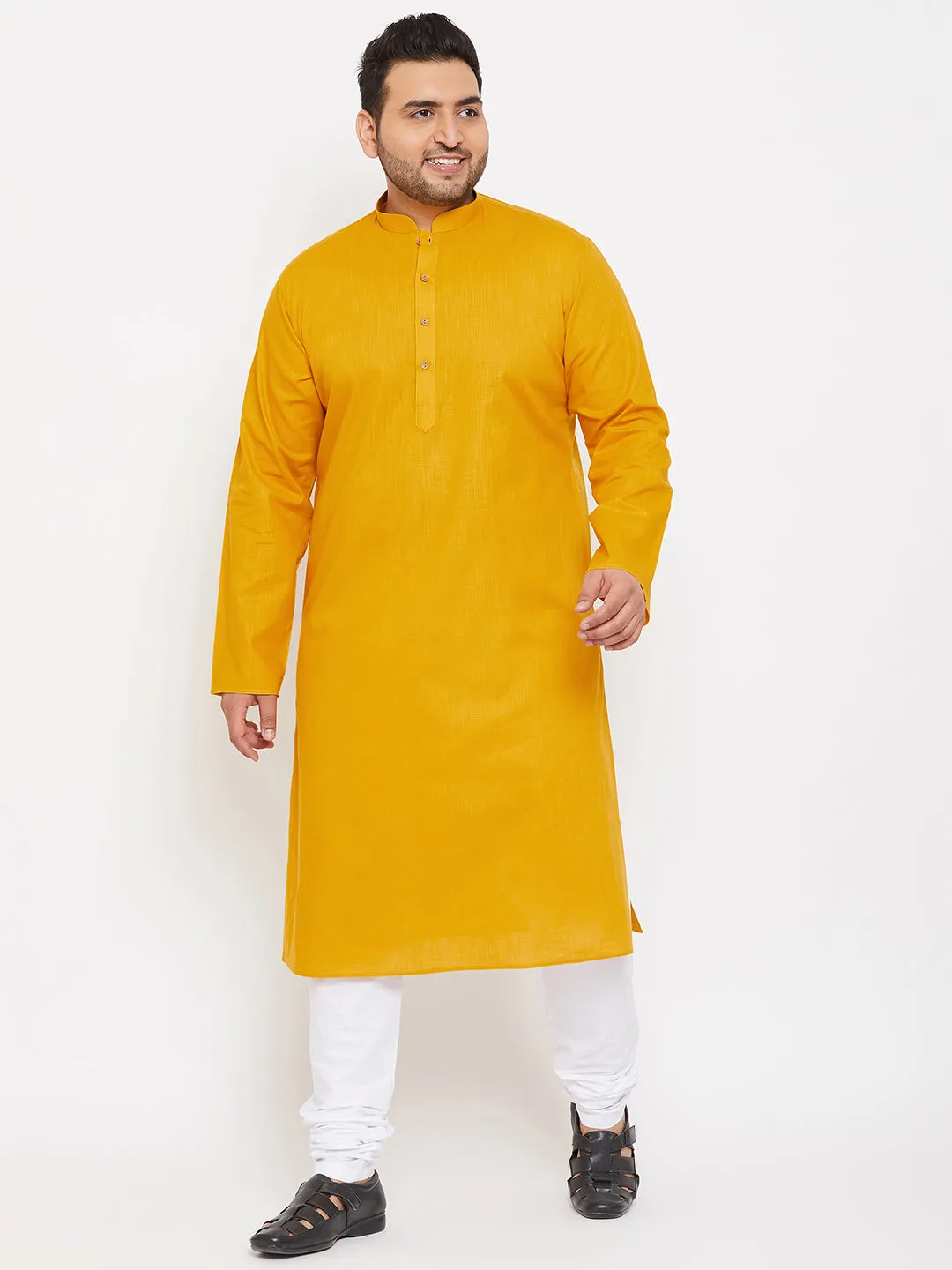 Vastramay Mustard Cotton Kurta Pyjama Set
