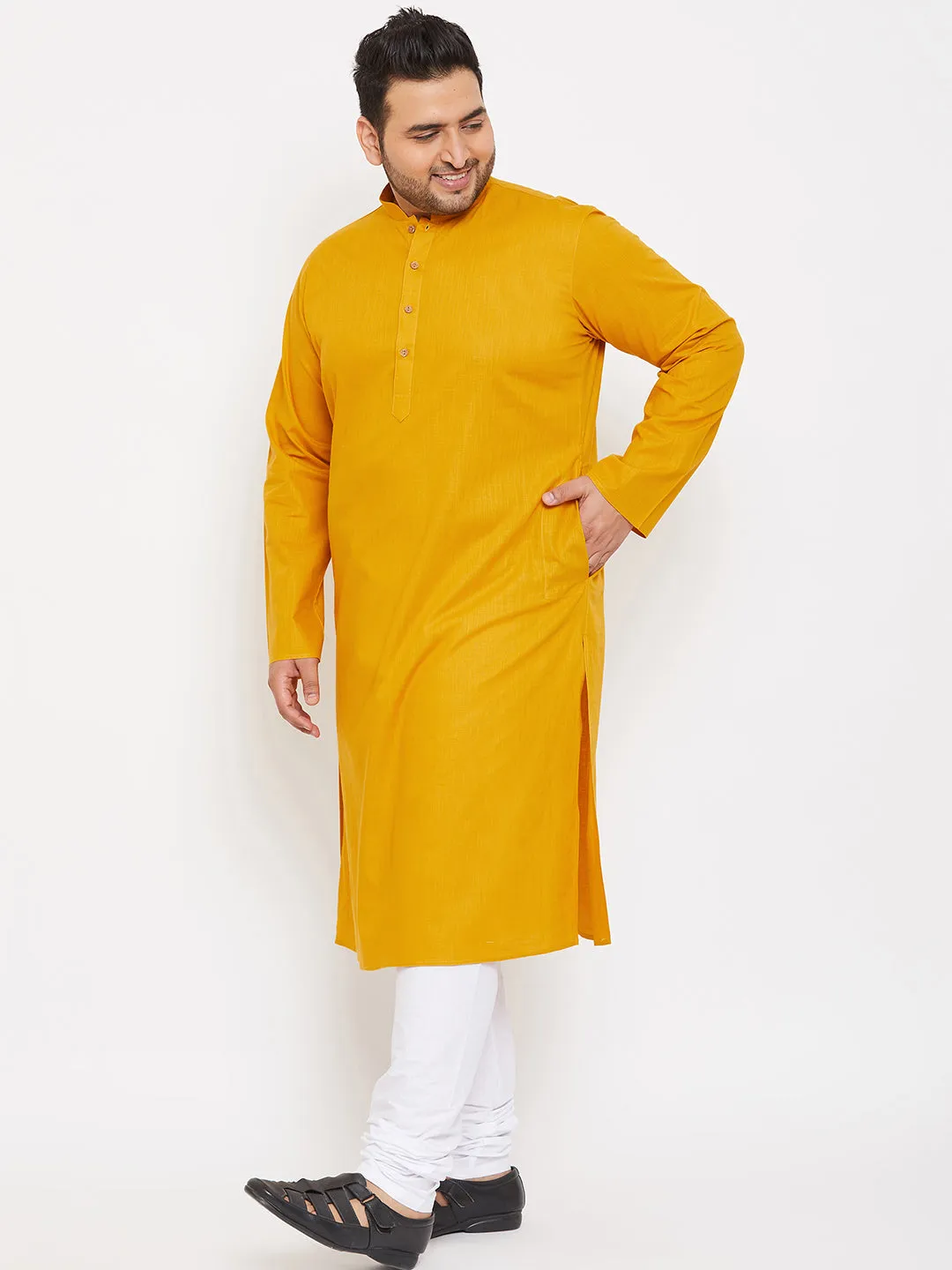 Vastramay Mustard Cotton Kurta Pyjama Set