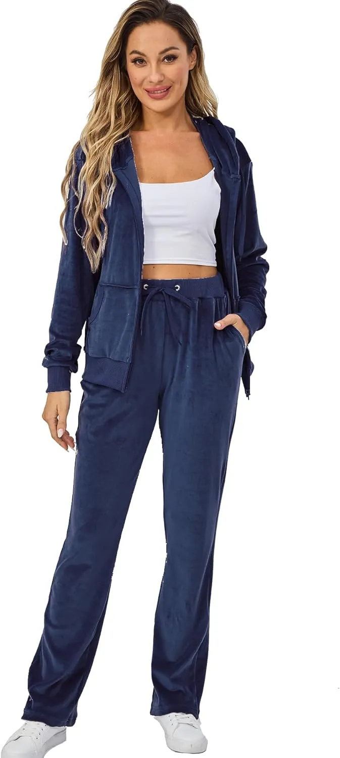 Velour Track Suits for Women Set Fall Sweatsuits 2 Piece