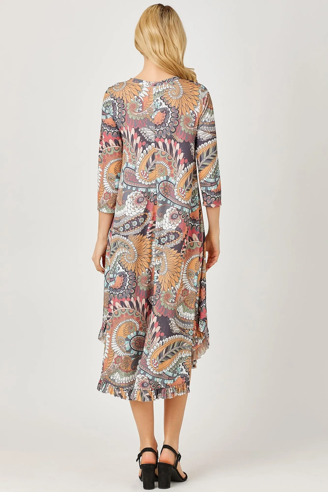 Veronica Ruffle Swing Dress- Warm Paisley Print