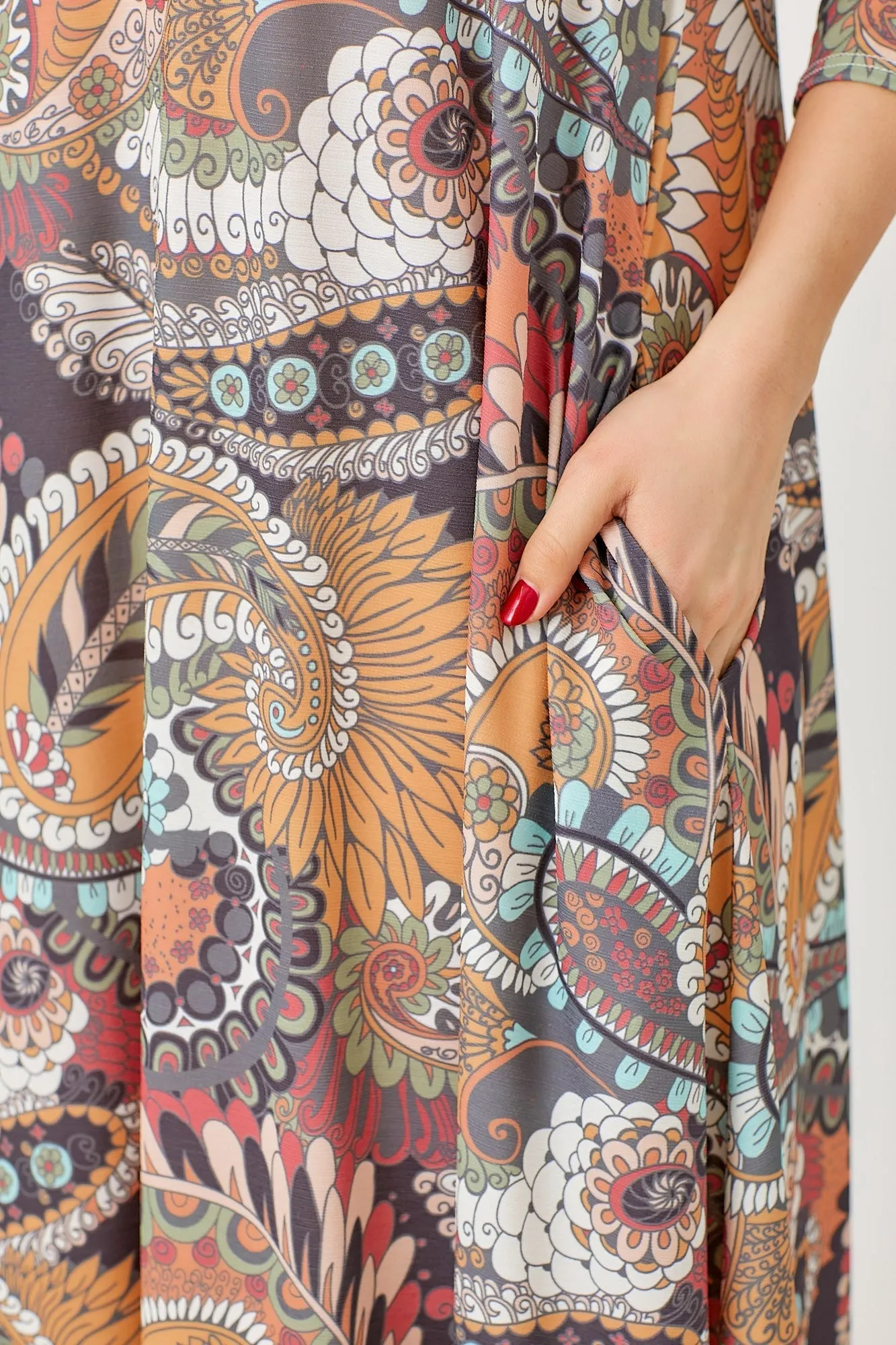 Veronica Ruffle Swing Dress- Warm Paisley Print