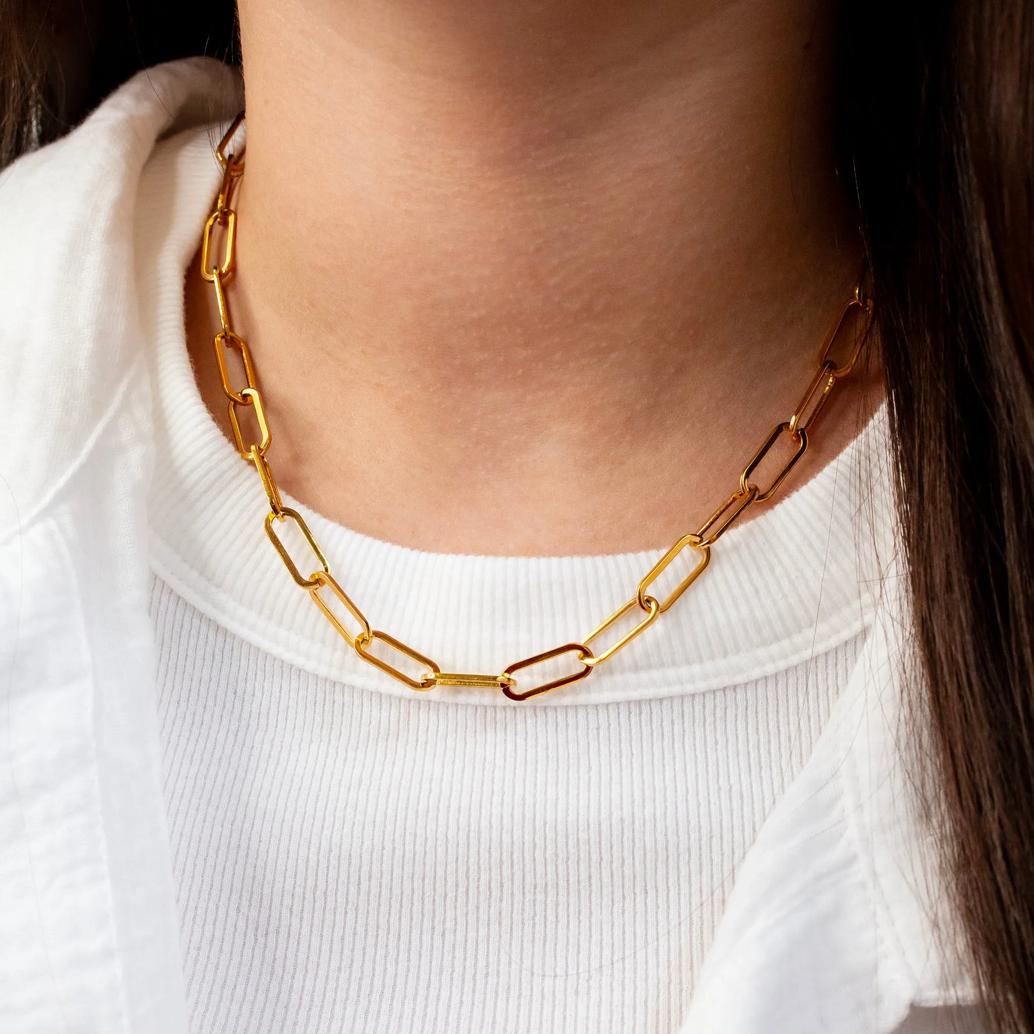 Waterproof Majorca Paperclip Chain Necklace