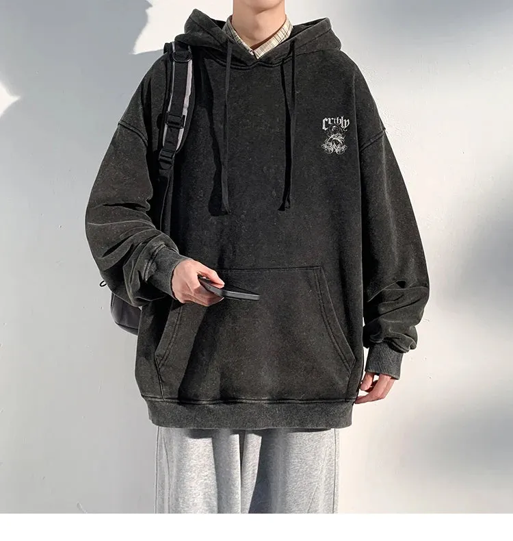 Wiaofellas  -  Gothic Graphic Men Hooded Sweatshirt High Street Couple Pullover Hoodies Hip-hop Streetwear Baggy Male Hoodie Washed Sweatshirt