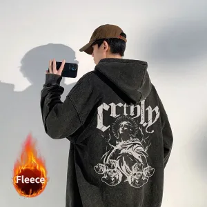 Wiaofellas  -  Gothic Graphic Men Hooded Sweatshirt High Street Couple Pullover Hoodies Hip-hop Streetwear Baggy Male Hoodie Washed Sweatshirt