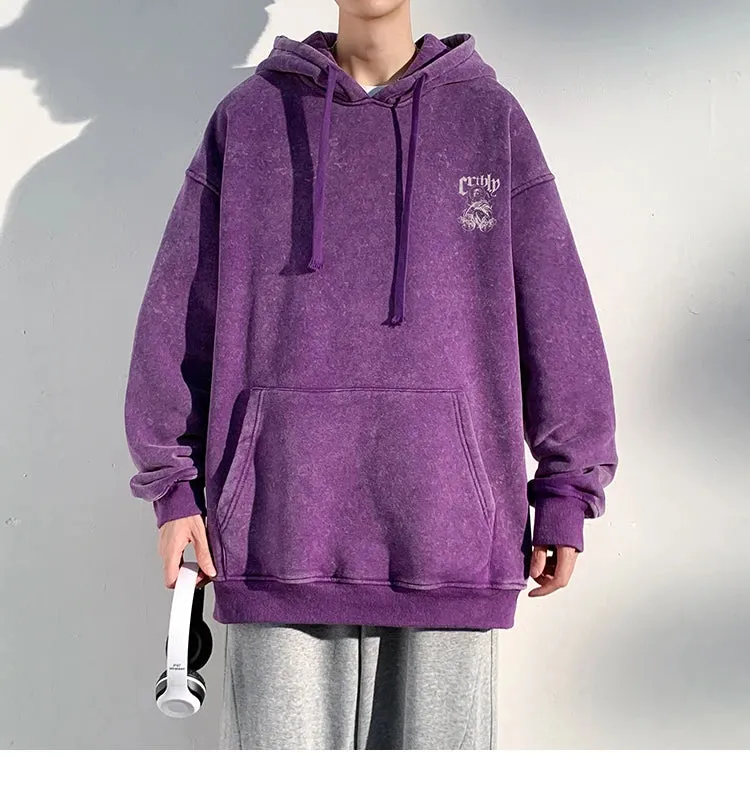 Wiaofellas  -  Gothic Graphic Men Hooded Sweatshirt High Street Couple Pullover Hoodies Hip-hop Streetwear Baggy Male Hoodie Washed Sweatshirt