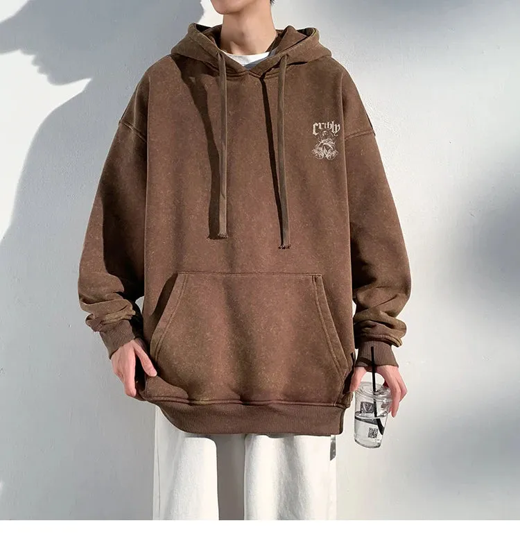 Wiaofellas  -  Gothic Graphic Men Hooded Sweatshirt High Street Couple Pullover Hoodies Hip-hop Streetwear Baggy Male Hoodie Washed Sweatshirt