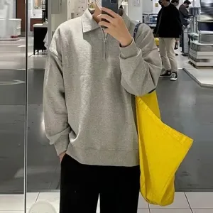 Wiaofellas  -  Men Spring Long Sleeve Loose Pullover For Men Clothing New Male Fashion Hoodies Streetwear Autumn Lapel Zipper Sweatshirt