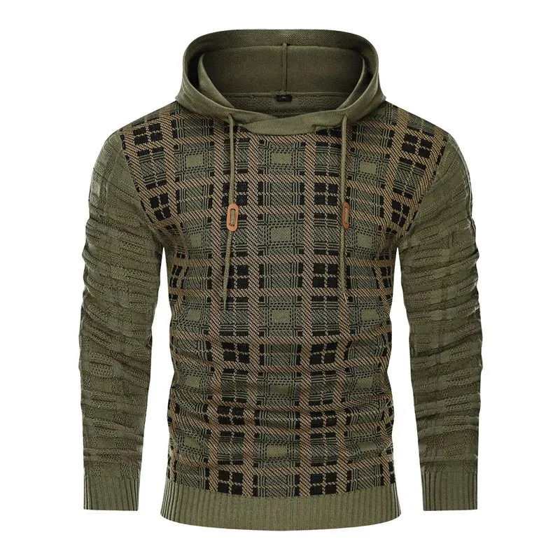 Wiaofellas  -  NEW Autumn Winter men's Hoodies Sweatshirts Pullover Knit slim fit Plaid color matching jacquard Men sweater Streetwear