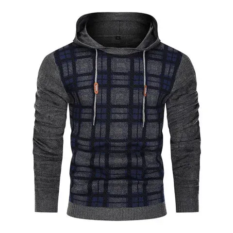 Wiaofellas  -  NEW Autumn Winter men's Hoodies Sweatshirts Pullover Knit slim fit Plaid color matching jacquard Men sweater Streetwear