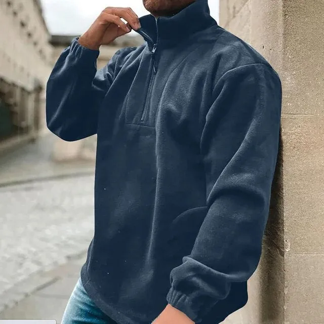 Wiaofellas Streetwear Long Sleeve Furry Tops Shirts Autumn Winter Soft Fleece Sweatshirts Male Solid Stand Collar Zip Pullover Hoodies