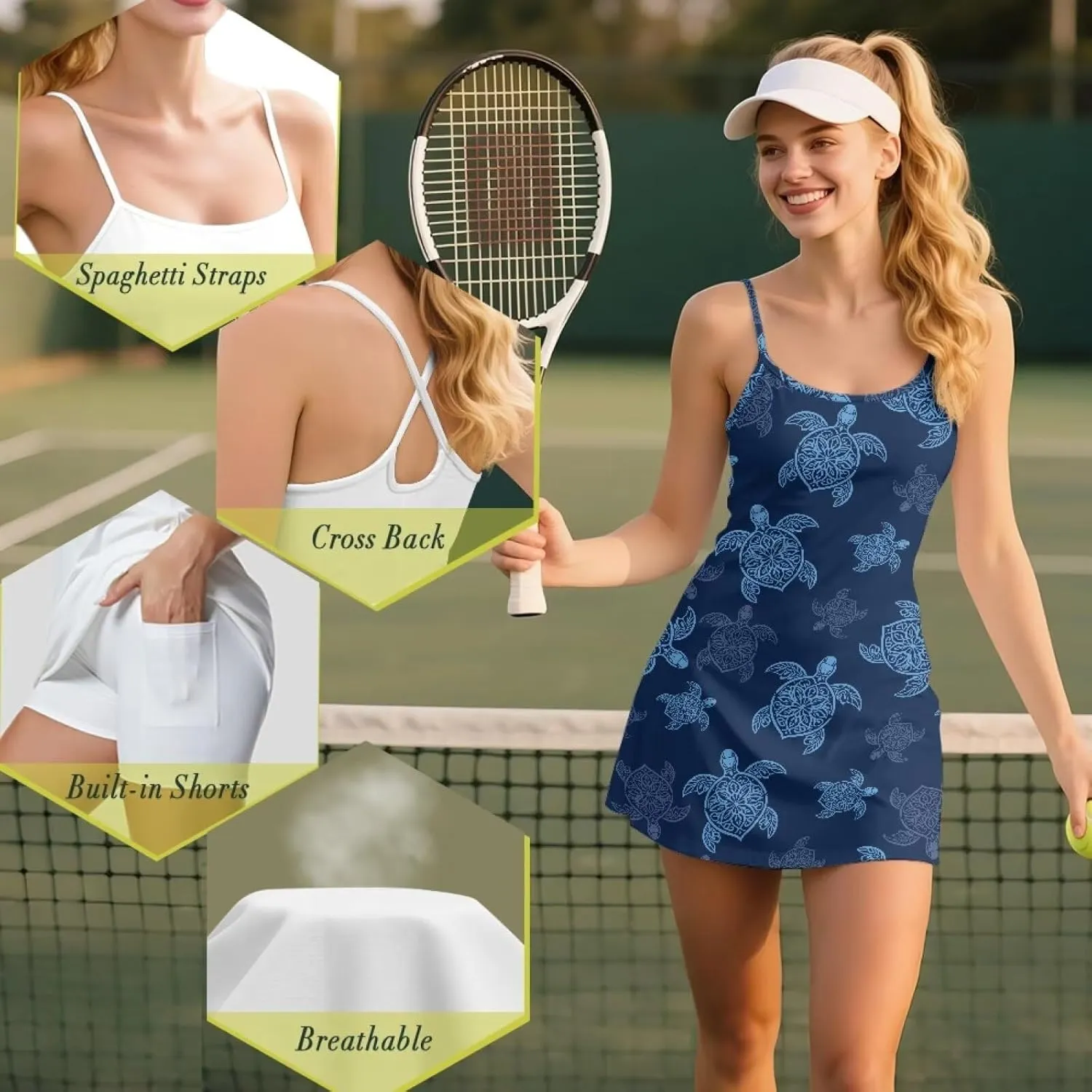 Women Golf Dress Set Casual 2 in 1 Cross Strap Tennis Sport Activewear with Built in Short and Pocket XS-2XL