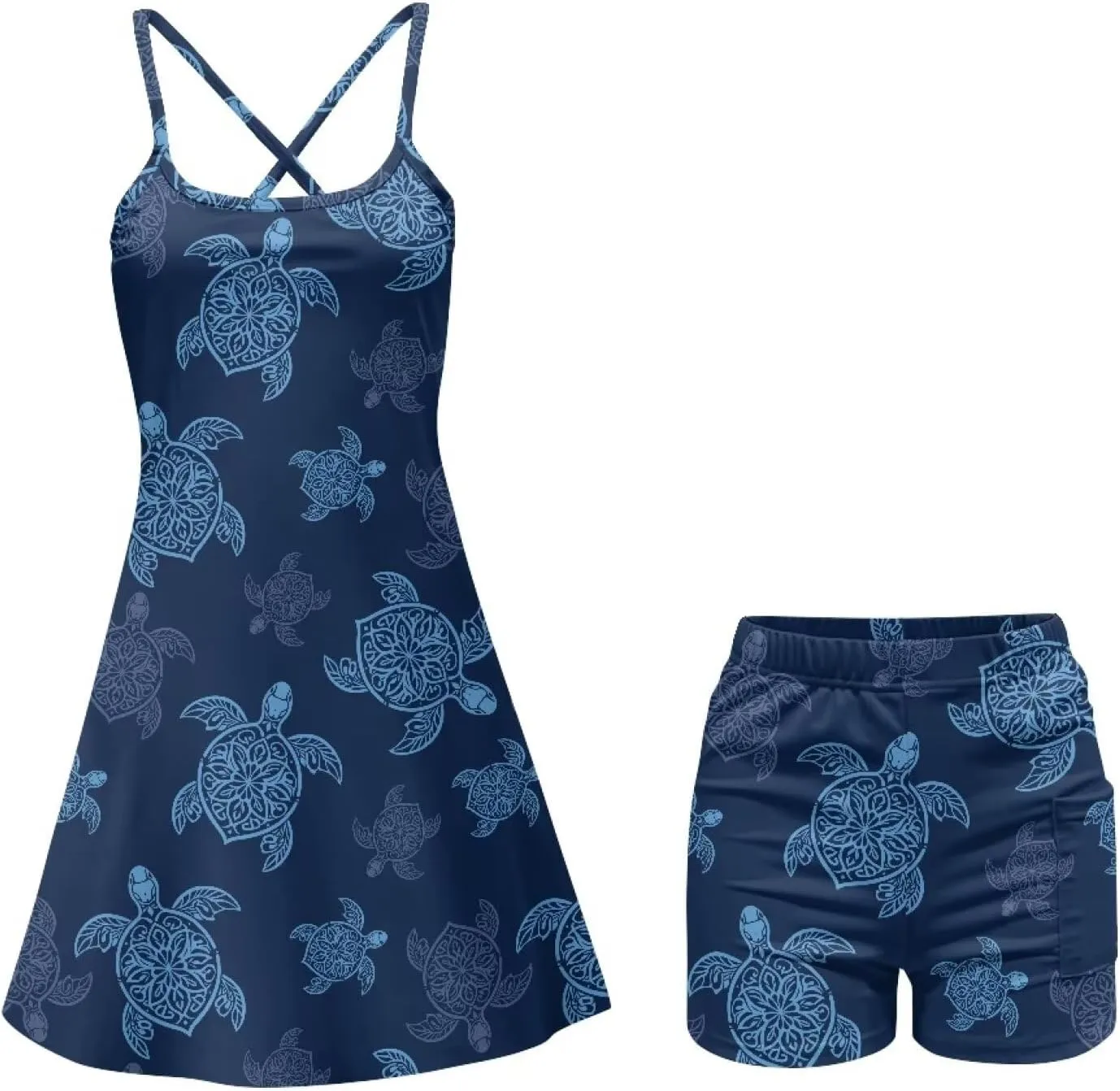 Women Golf Dress Set Casual 2 in 1 Cross Strap Tennis Sport Activewear with Built in Short and Pocket XS-2XL