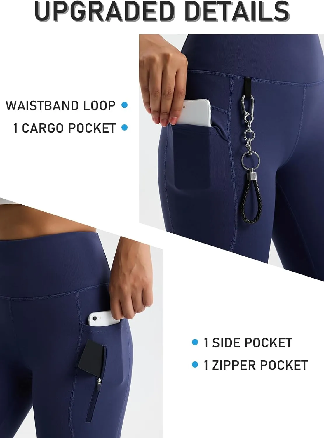 Women's 27" High Waisted Hiking Leggings with Zipper Pockets Tummy Control Workout Running Yoga Cargo Pants