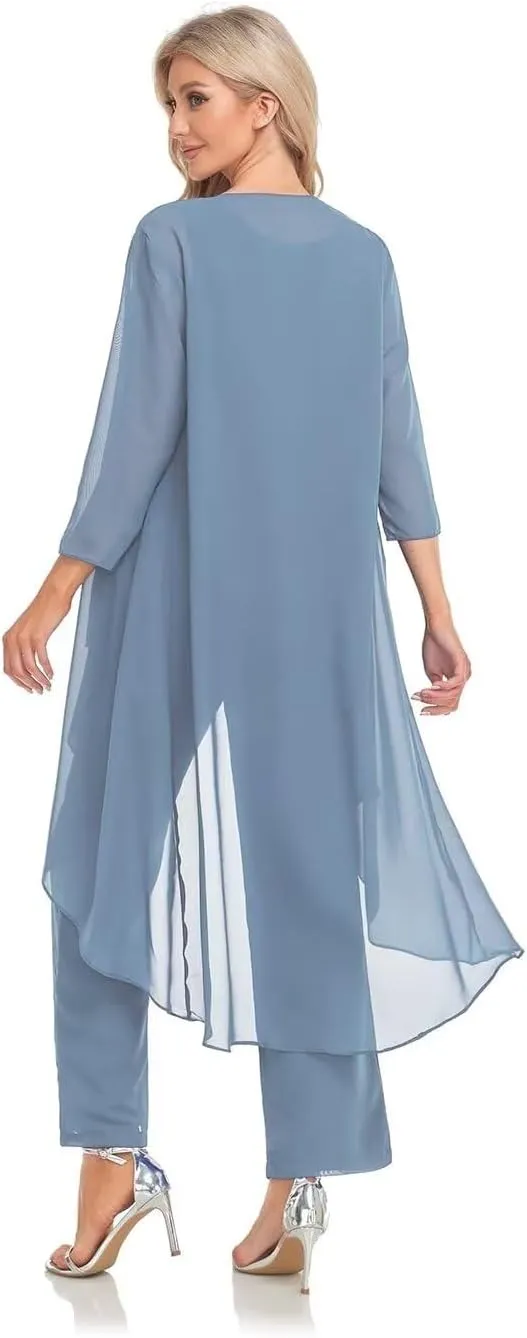 Women's 3 Pieces Chiffon Mother of The Bride Dress with Jacket Chiffon Formal Evening Dresses