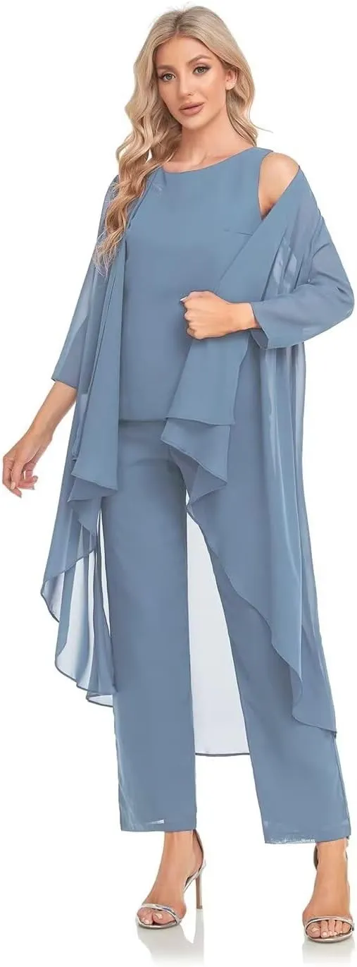 Women's 3 Pieces Chiffon Mother of The Bride Dress with Jacket Chiffon Formal Evening Dresses