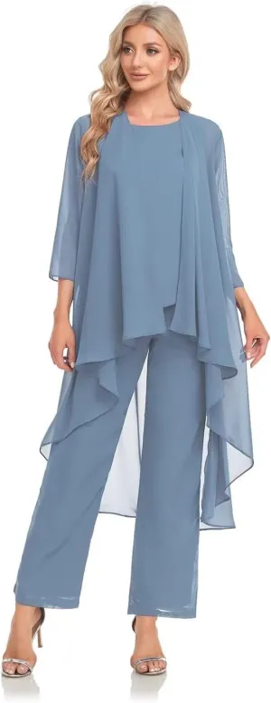 Women's 3 Pieces Chiffon Mother of The Bride Dress with Jacket Chiffon Formal Evening Dresses