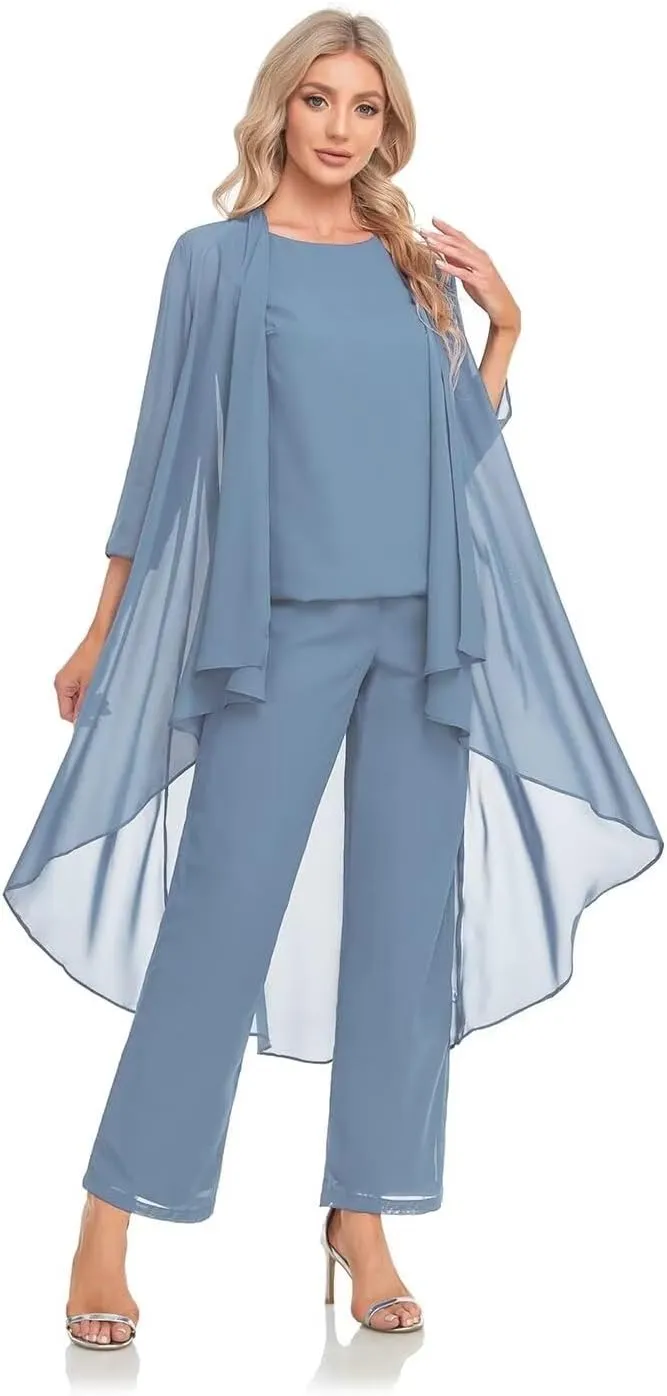 Women's 3 Pieces Chiffon Mother of The Bride Dress with Jacket Chiffon Formal Evening Dresses