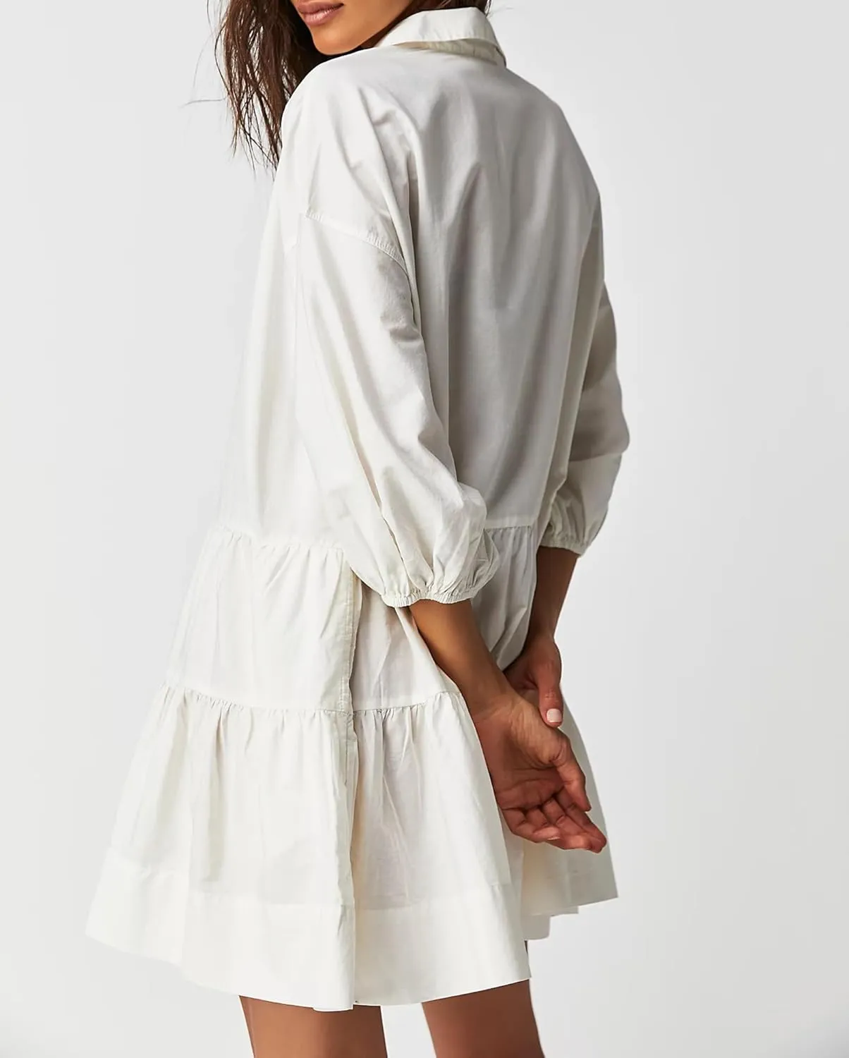 Women's Cute Summer Babydoll Shirt Mini Dress Puff Sleeve Flowy Tunic Shirt Dress Button Down Loose Short Dresses