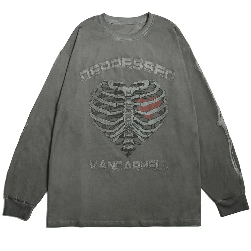 Women's Heart Skeleton Print Sweatshirt / Fashion Loose Pullover / Punk Style Cotton Sweatshirts