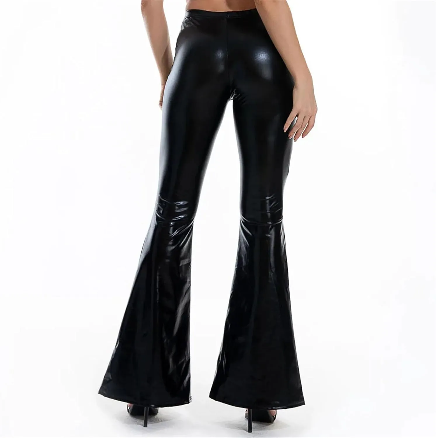 Womens Sexy Shiny Sweatpants Plus Size Loose Silver Harem Pants Jogger Elastic Waist Bell Bottom Trousers