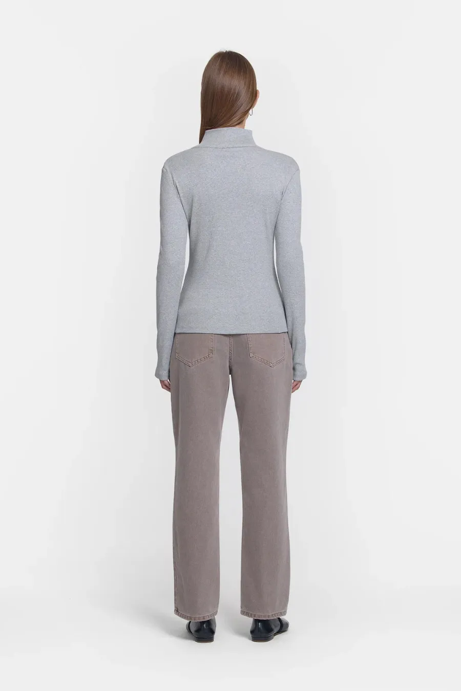 Woods Rib Zip Top Grey Marle