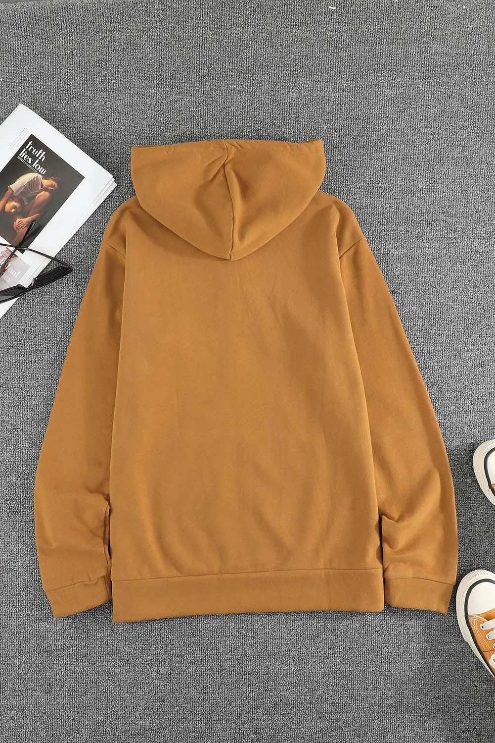 Yellow Zip-Up Pocket Drawstring Hoodie Jacket