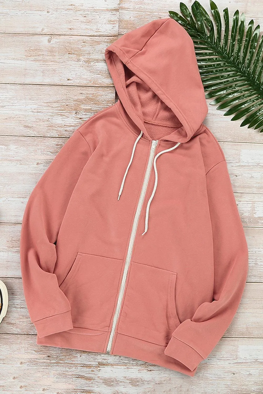 Yellow Zip-Up Pocket Drawstring Hoodie Jacket