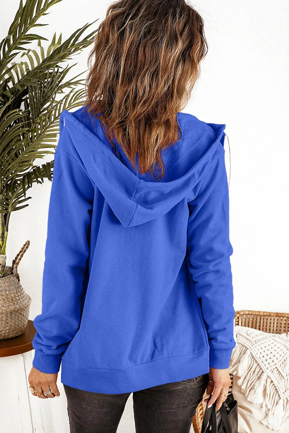 Yellow Zip-Up Pocket Drawstring Hoodie Jacket